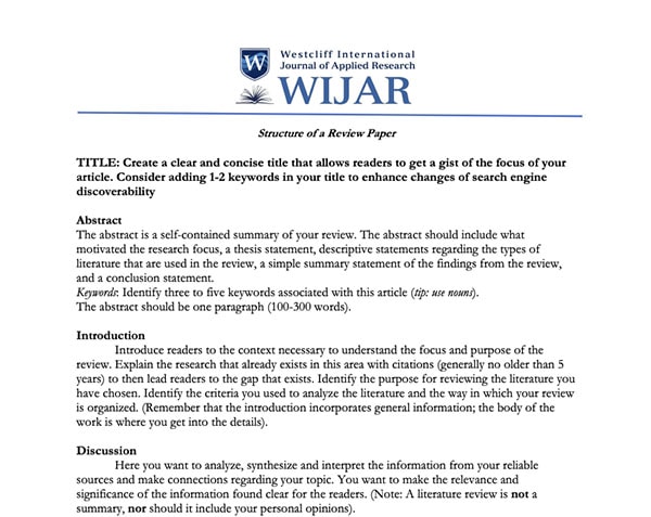 Review Paper Structure Example Available Resources - Westcliff WIJAR